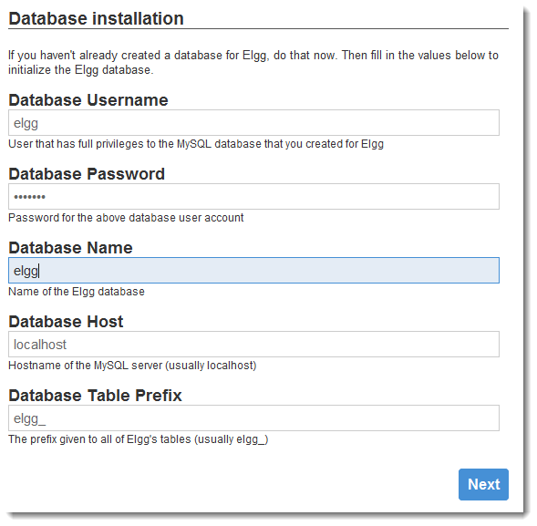 elgg database connection